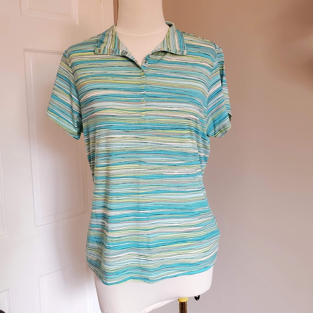 Y2K polo golf shirt mock neck rainbow stripe S M